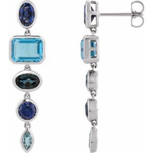 14K White Gold Lab-Grown Blue Sapphire & Natural London Blue Topaz Dangle Earrings