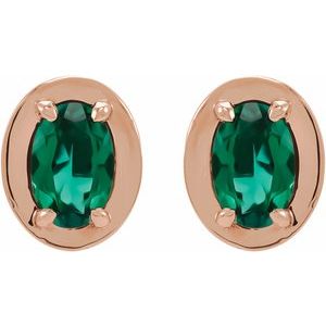 14K Rose Gold Lab-Grown Emerald Stud Earrings – image 2
