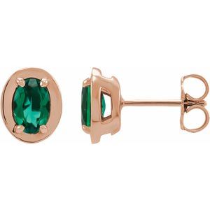 14K Rose Gold Lab-Grown Emerald Stud Earrings