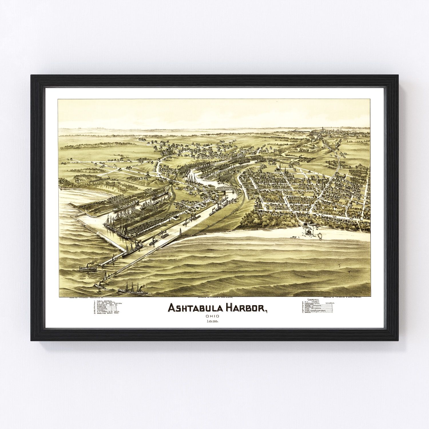 Vintage Map of Ashtabula Harbor, Ohio 1896