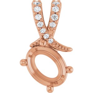 14K Rose Gold 8x6 mm Oval .06 CTW Natural Diamond Semi-Set Pendant – image 2