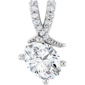 Platinum 8x6 mm Oval .07 CTW Lab-Grown Diamond Semi-Set Pendant