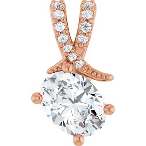 14K Rose Gold 8x6 mm Oval .07 CTW Lab-Grown Diamond Semi-Set Pendant
