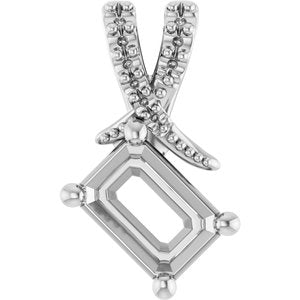 14K X1 White Gold 6.5x4.5 mm Emerald Pendant Mounting – image 2