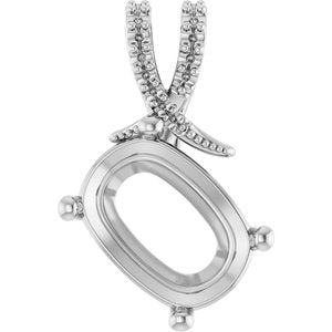 14K X1 White Gold 14x10 mm Elongated Cushion Pendant Mounting – image 2
