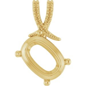 14K Yellow Gold 14x10 mm Elongated Cushion Pendant Mounting – image 2