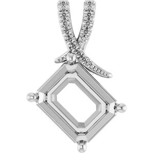 14K White Gold 11x9 mm Emerald Pendant Mounting – image 2