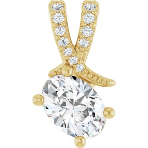 14K Yellow Gold 7x5 mm Oval .05 CTW Natural Diamond Semi-Set Pendant