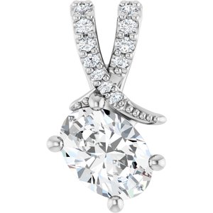 Platinum 7x5 mm Oval .06 CTW Lab-Grown Diamond Semi-Set Pendant