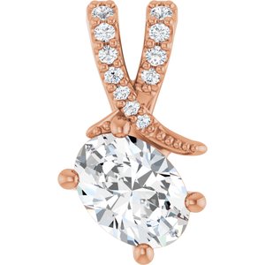 14K Rose Gold 7x5 mm Oval .06 CTW Lab-Grown Diamond Semi-Set Pendant