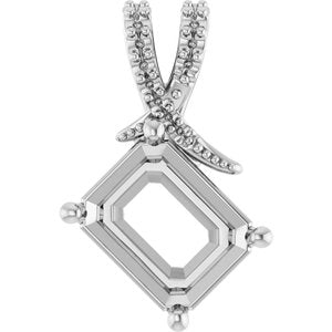 14K White Gold 10x8 mm Emerald Pendant Mounting – image 2