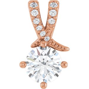 14K Rose Gold 6 mm Round .06 CTW Lab-Grown Diamond Semi-Set Pendant