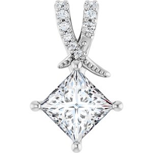 14K X1 White Gold 6x6 mm Square Pendant Mounting