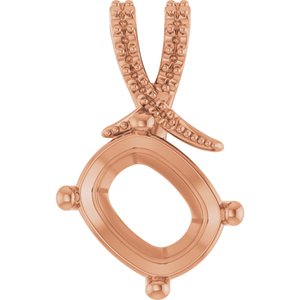 14K Rose Gold 11x9 mm Elongated Cushion Pendant Mounting – image 2