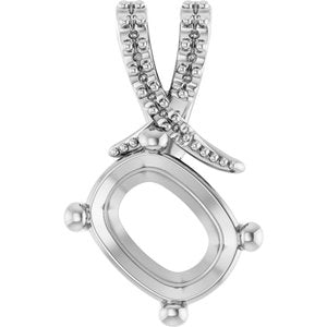 10K White Gold 9x7 mm Elongated Cushion Pendant Mounting – image 2