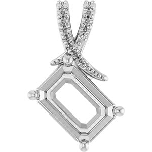10K White Gold 10x7 mm Emerald Pendant Mounting – image 2