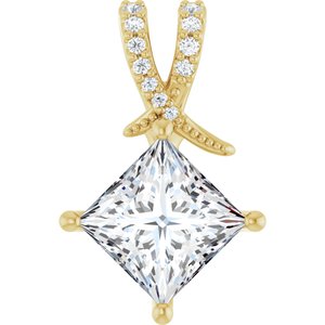 18K Yellow Gold 7.5x7.5 mm Square Pendant Mounting