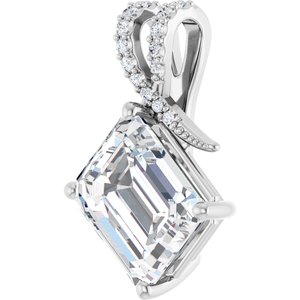 10K White Gold 12x10 mm Emerald Pendant Mounting – image 3