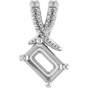 10K White Gold 6x4 mm Emerald Pendant Mounting – image 2