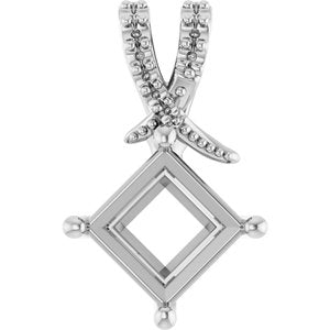 14K White Gold 6.5x6.5 mm Square Pendant Mounting – image 2