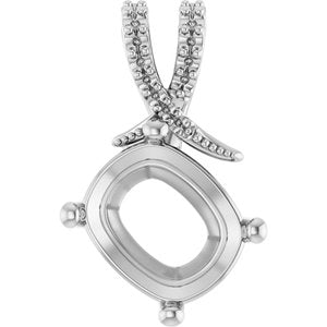 14K White Gold 12x10 mm Elongated Cushion Pendant Mounting – image 2
