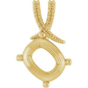 14K Yellow Gold 12x10 mm Elongated Cushion Pendant Mounting – image 2