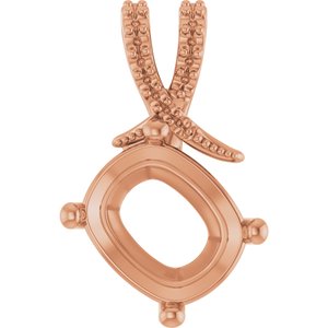10K Rose Gold 12x10 mm Elongated Cushion Pendant Mounting – image 2