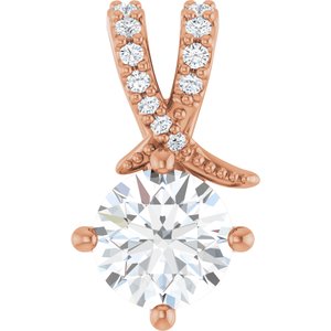 14K Rose Gold 6.5 mm Round .07 CTW Lab-Grown Diamond Semi-Set Pendant