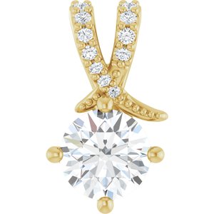 14K Yellow Gold 6.5 mm Round .07 CTW Lab-Grown Diamond Semi-Set Pendant