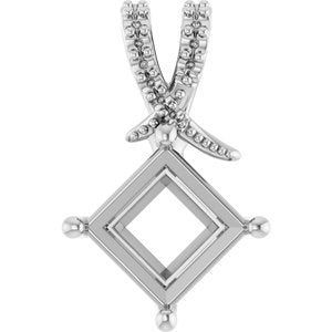 10K White Gold 7x7 mm Square Pendant Mounting – image 2