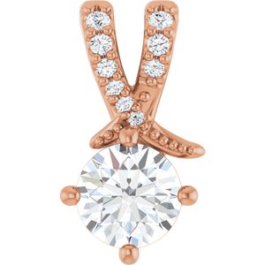 14K Rose Gold 5.2 mm Round .05 CTW Lab-Grown Diamond Semi-Set Pendant