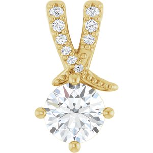 14K Yellow Gold 5.2 mm Round .04 CTW Natural Diamond Semi-Set Pendant
