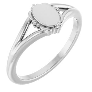 10K White Gold Engravable Vintage-Inspired Signet Ring