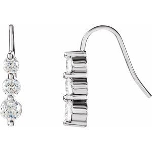 14K White Gold Imitation White Cubic Zirconia Three-Stone Earrings