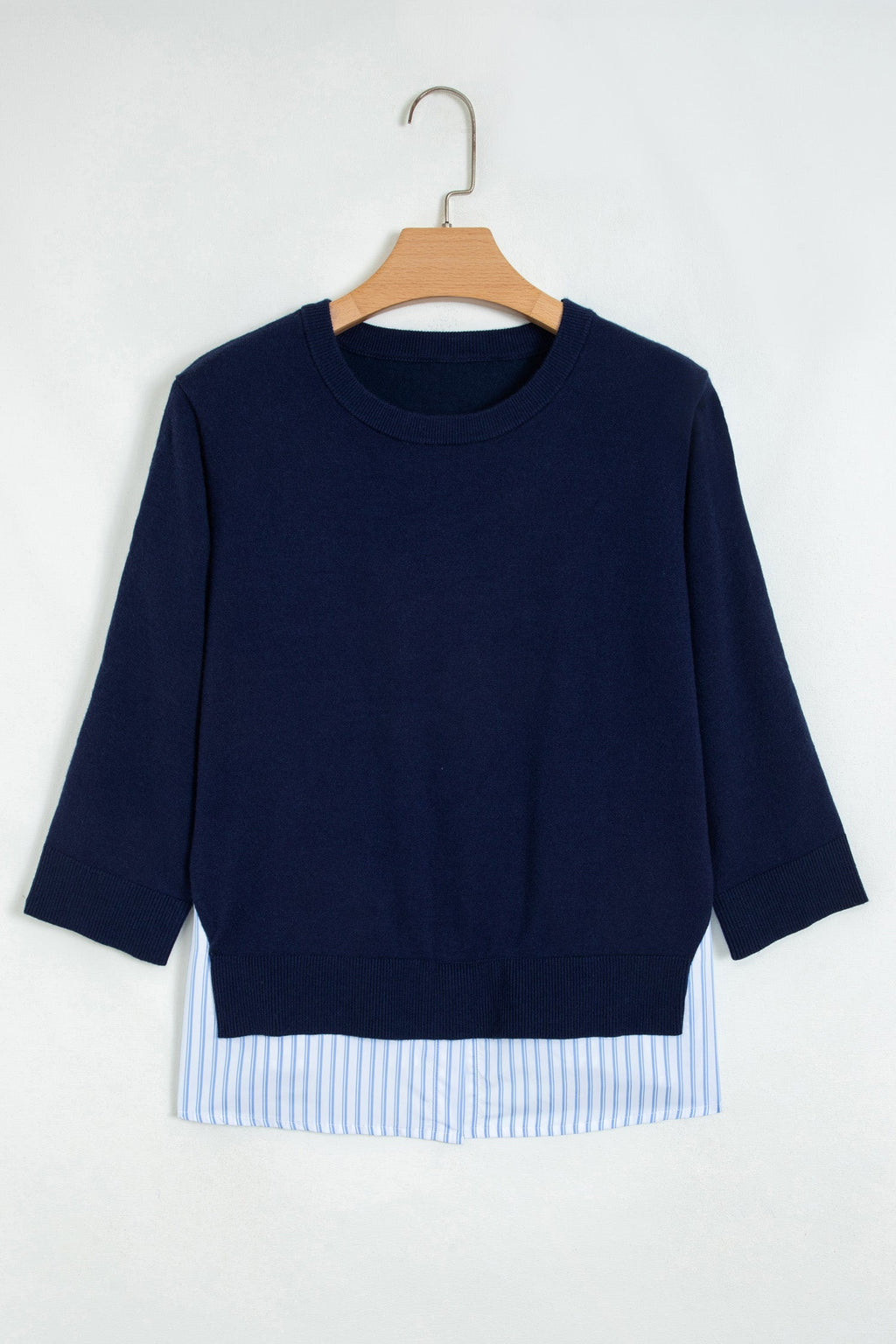 Stripe Patchwork Drop Shoulder 3/4 Sleeve Sweater