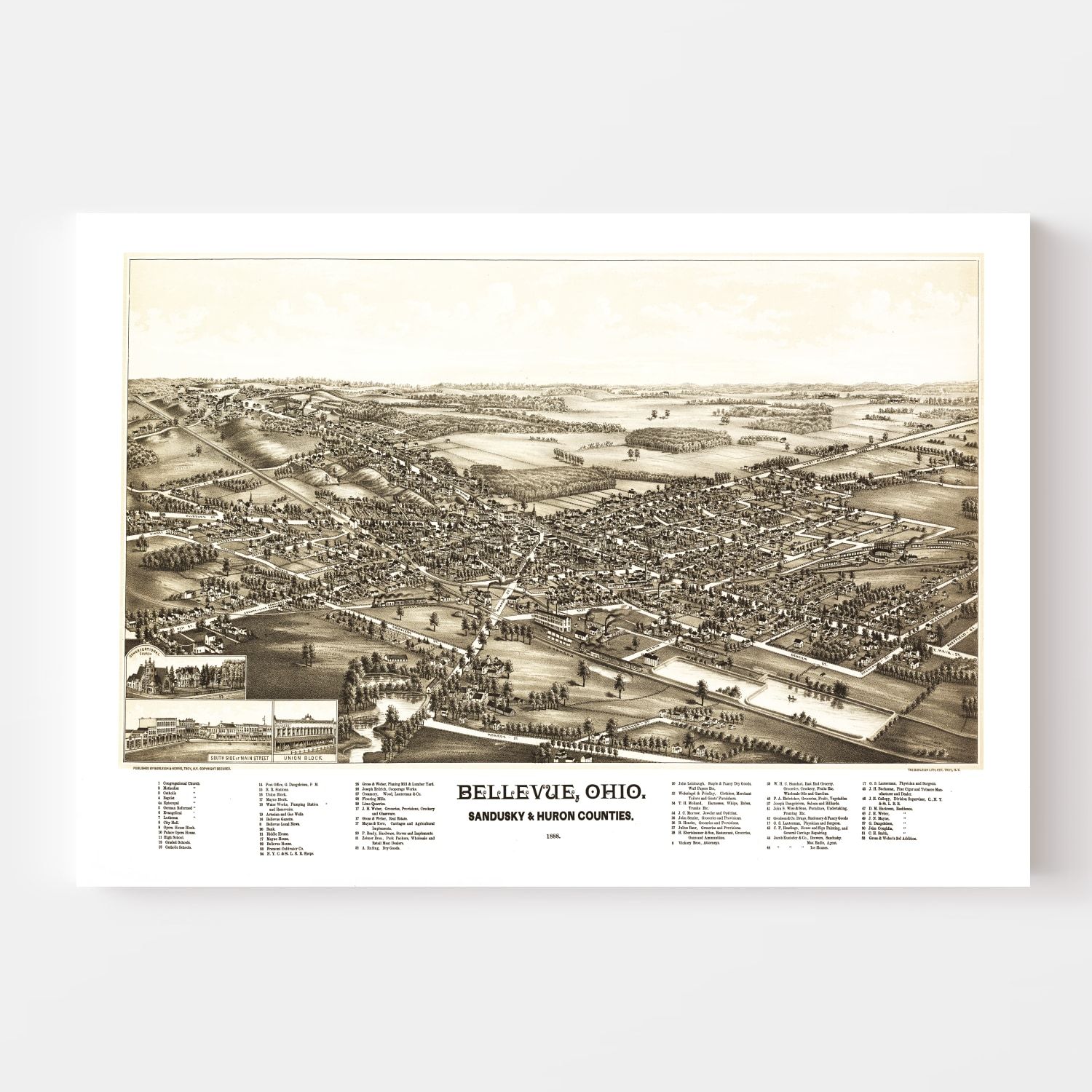 Vintage Map of Bellevue, Ohio 1880