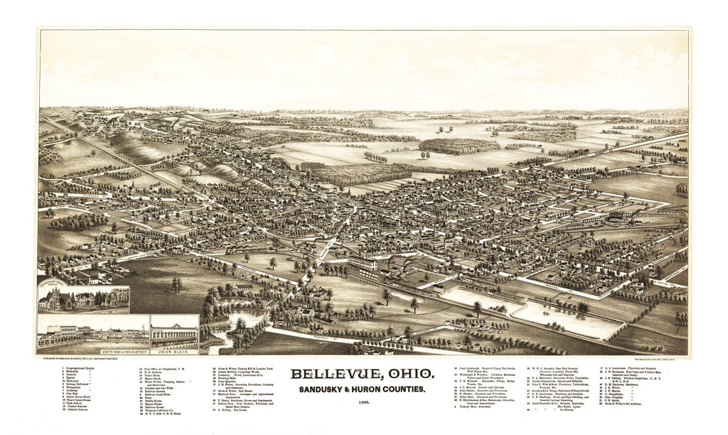 Vintage Map of Bellevue, Ohio 1880