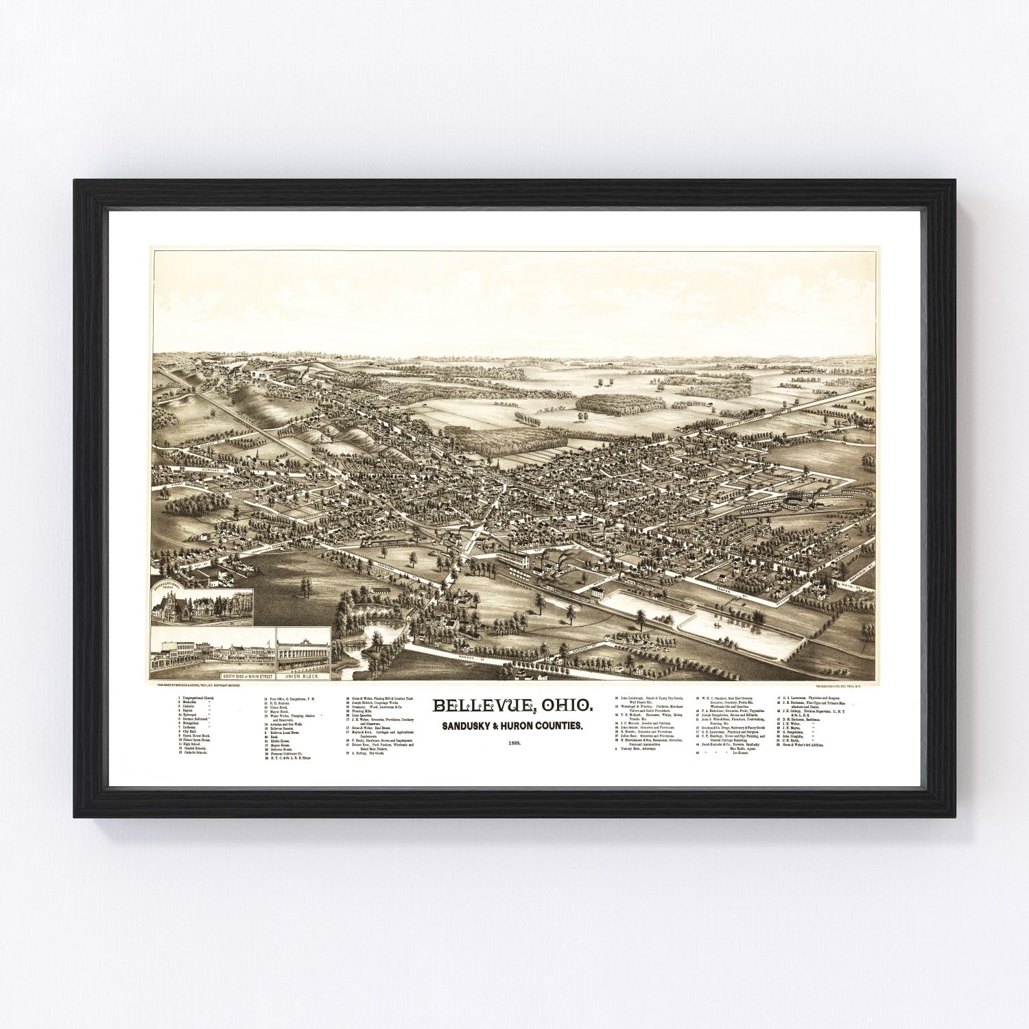 Vintage Map of Bellevue, Ohio 1880