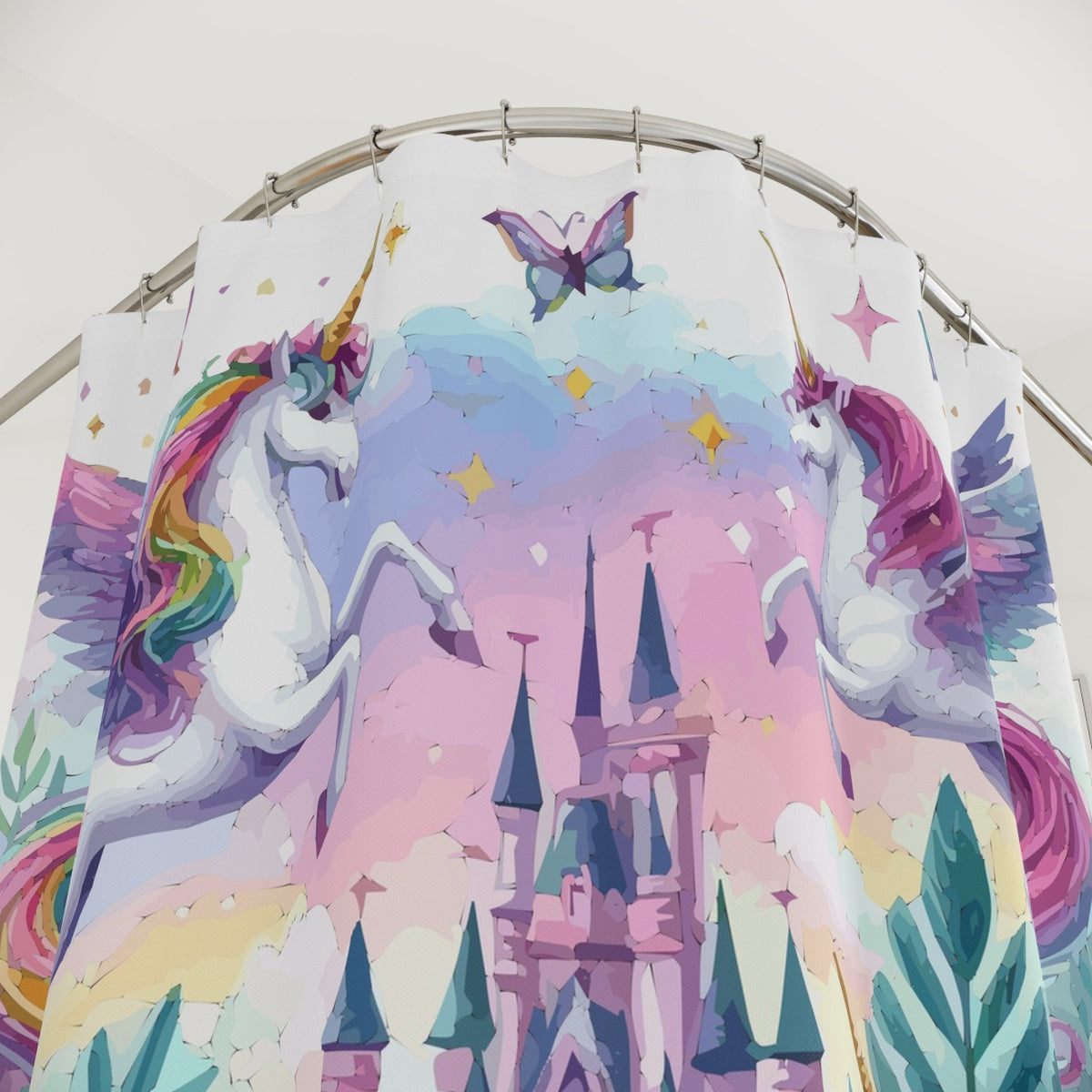 Purple Flying Unicorns Shower Curtain