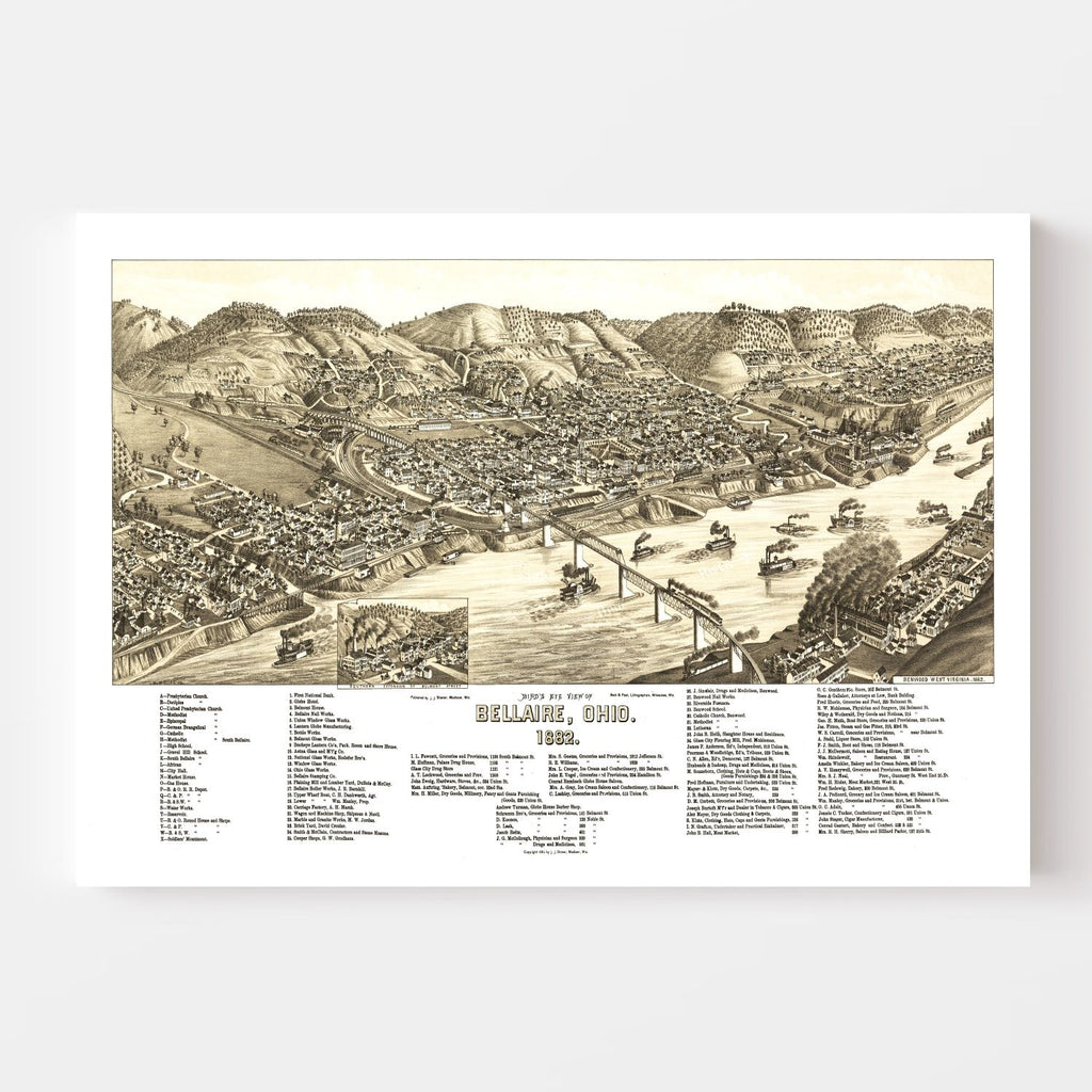 Vintage Map of Bellaire, Ohio 1882