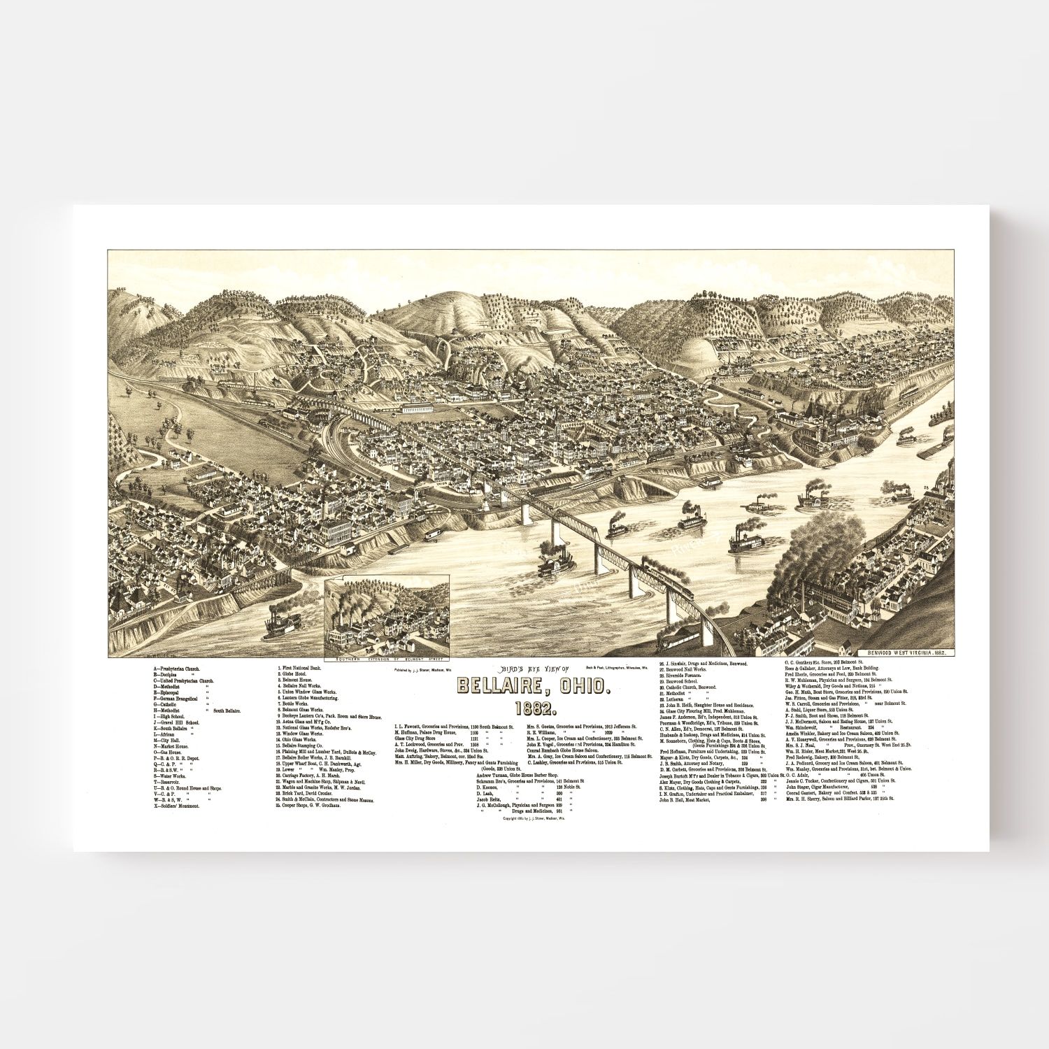 Vintage Map of Bellaire, Ohio 1882