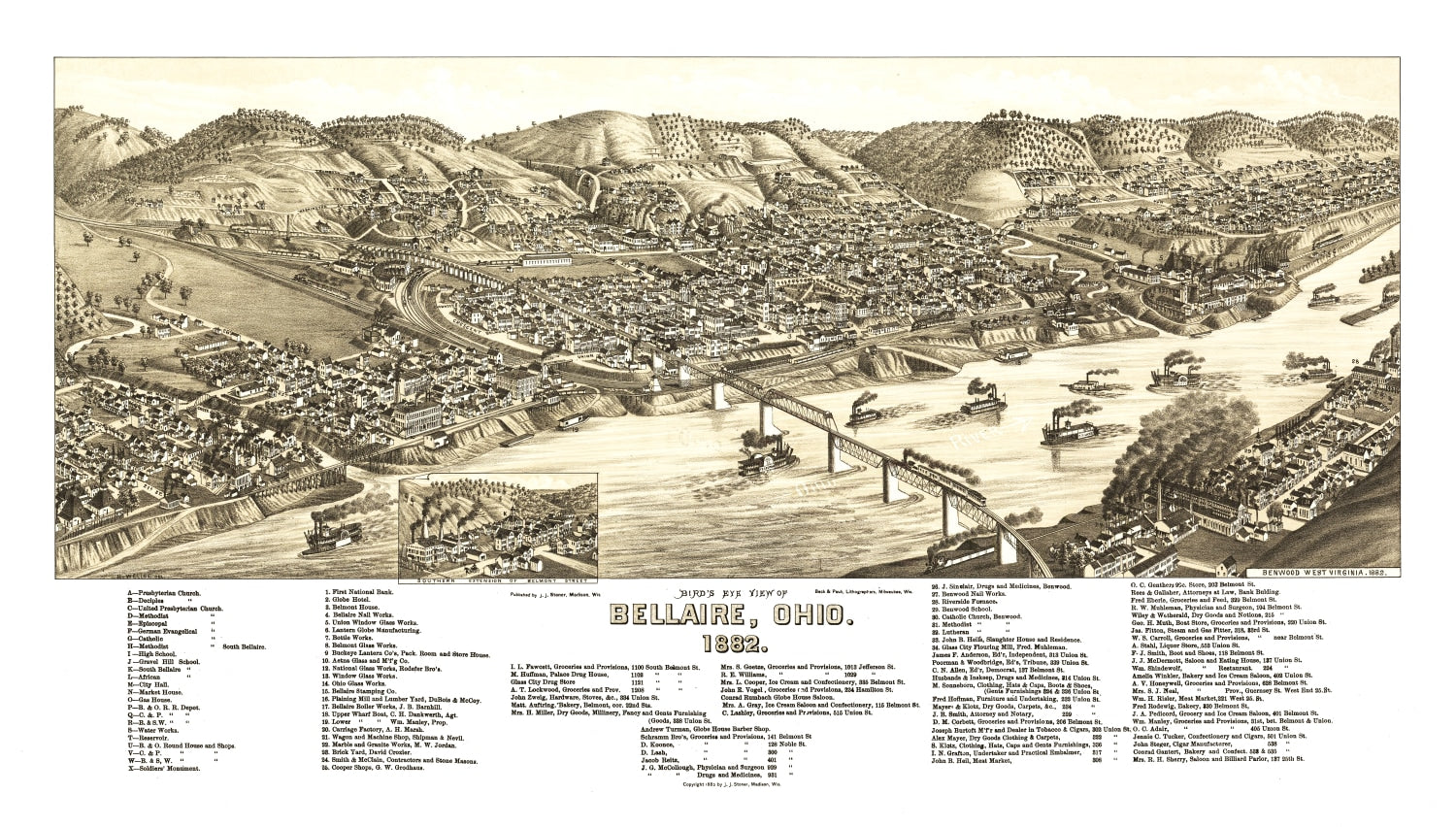 Vintage Map of Bellaire, Ohio 1882