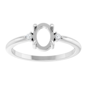 Platinum 7x5 mm Oval .03 CTW Natural Diamond Semi-Set Cabochon Ring – image 6