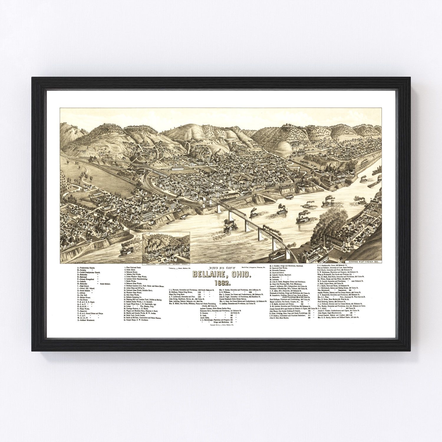 Vintage Map of Bellaire, Ohio 1882