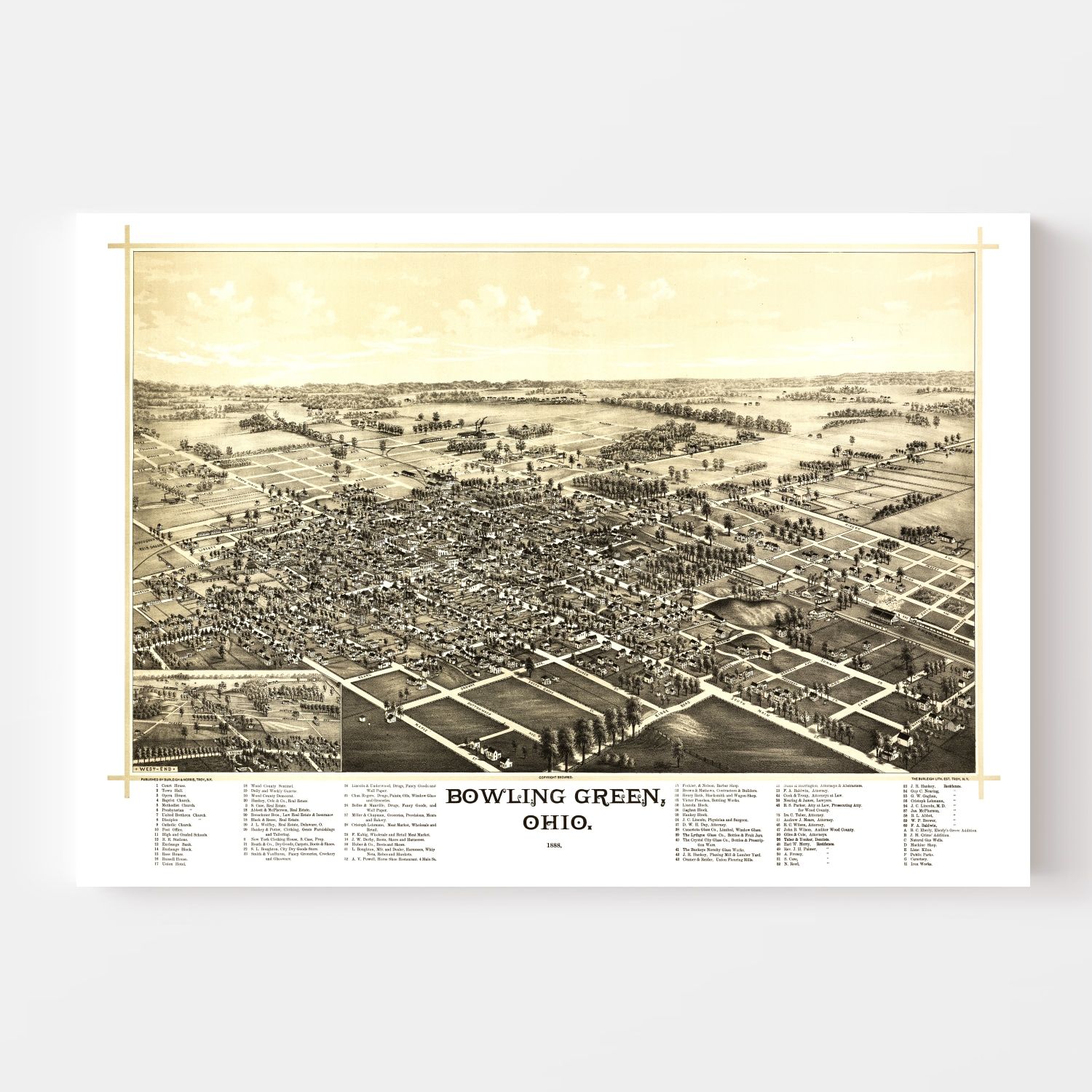 Vintage Map of Bowling Green, Ohio 1888