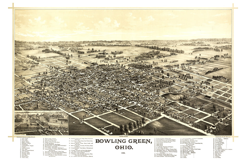 Vintage Map of Bowling Green, Ohio 1888