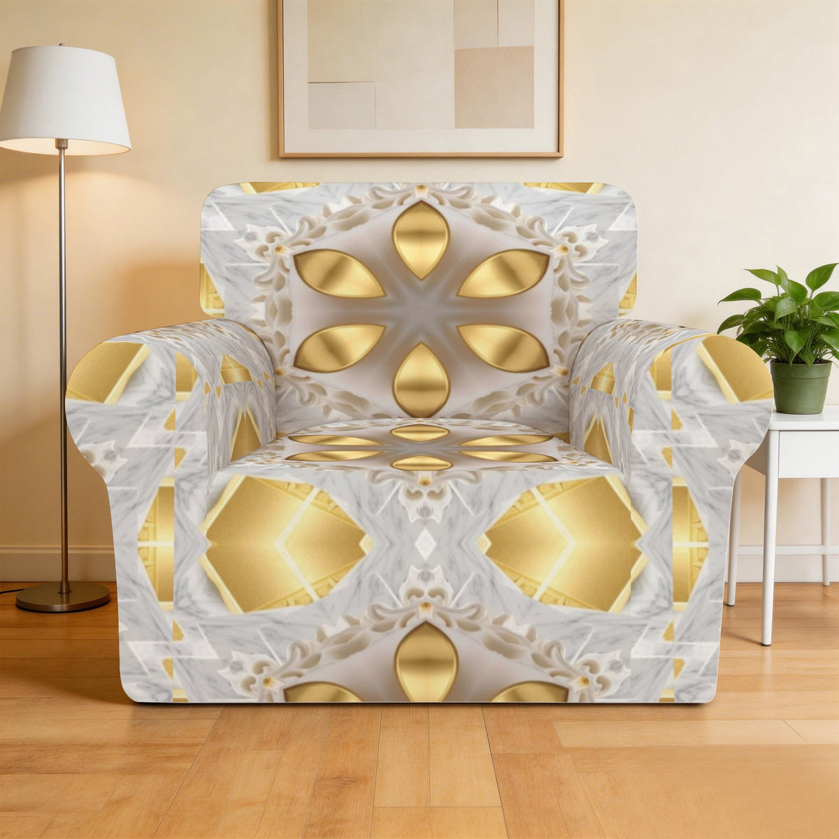 Golden Stars on White Background Single Seater Sofa Chair Cover | Ships from USA