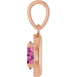 14K Rose Gold Natural Pink Tourmaline & .06 CTW Natural Diamond French-Set Halo-Style Pendant – image 3
