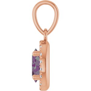 14K Rose Gold Lab-Grown Alexandrite & .06 CTW Natural Diamond French-Set Halo-Style Pendant – image 3