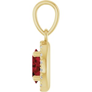 14K Yellow Gold Natural Mozambique Garnet & .06 CTW Natural Diamond French-Set Halo-Style Pendant – image 3